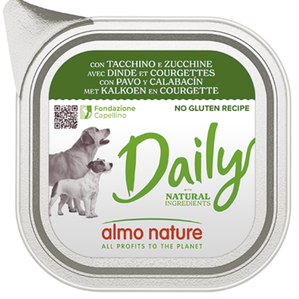 Almo Nature Daily Menù Dog 100 gr - Tacchino e Zucchine - Confezione da 32 pezzi - Cibo Umido per Cani - 1° ORDINE? scegli lo sconto BZR5 / BZR20 + 200 punti fedeltà