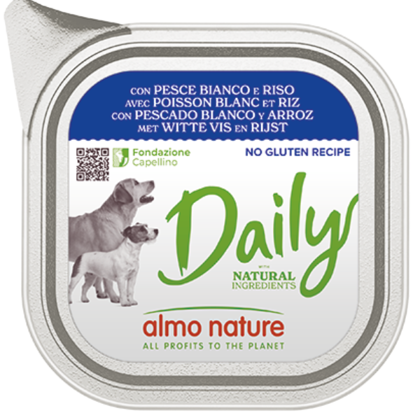 Almo Nature Daily Menù Dog 100 gr - Pesce Bianco e Riso - Confezione da 32 pezzi - Cibo Umido per Cani - 1° ORDINE? scegli lo sconto BZR5 / BZR20 + 200 punti fedeltà