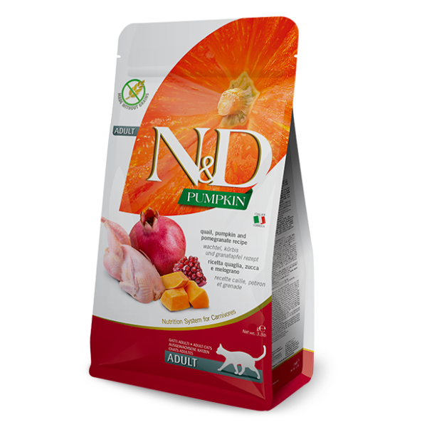 Farmina N&D Grain Free Pumpkin Neutered Quaglia e Melograno - 300 gr - Croccantini per gatti - 1° ORDINE? scegli lo sconto BZR5 / BZR20 + 200 punti fedeltà