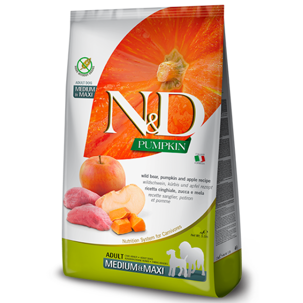 Farmina n&d grain free pumpkin adult medium/maxi cinghiale e mela - 12 kg - croccantini per cani