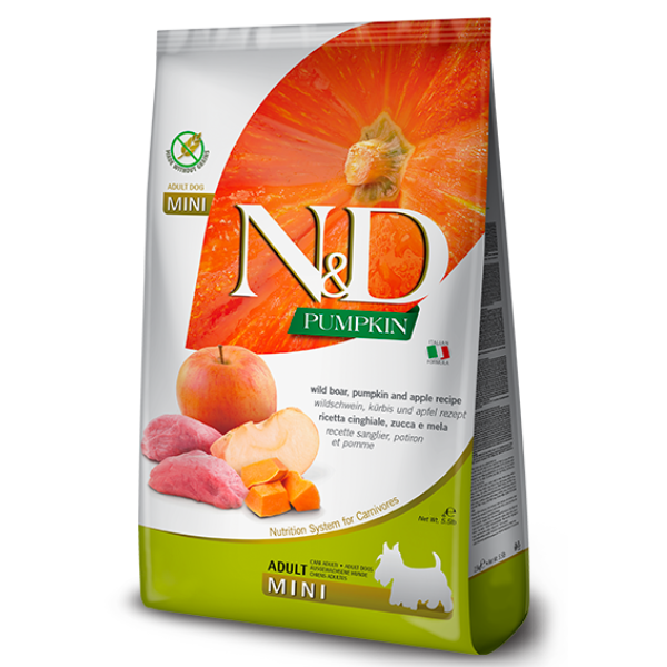 Farmina N&D Grain Free Pumpkin Adult Mini Cinghiale e Mela - 2,5 kg - Croccantini per cani - 1° ORDINE? scegli lo sconto BZR5 / BZR20 + 200 punti fedeltà
