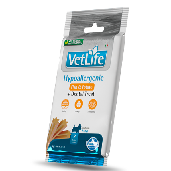 Farmina Vet Life Hypoallergenic snack dentali per cani Adult Mini 60 gr - Pesce e patate - 1° ORDINE? scegli lo sconto BZR5 / BZR20 + 200 punti fedeltà