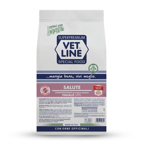 Vet Line Secco Monoproteico Cane Salute Maiale - 12,5 Kg - Crocchette Monoproteiche Cane - 1° ORDINE? scegli lo sconto BZR5 / BZR20 + 200 punti fedeltà