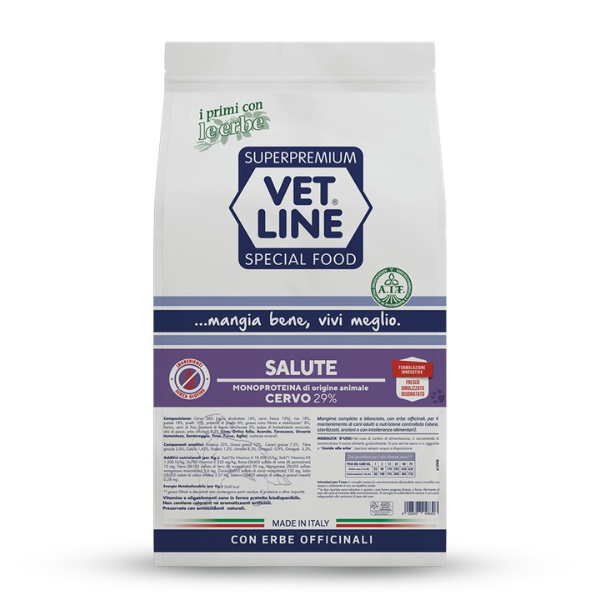 Vet Line Secco Monoproteico Cane Salute Cervo - 12,5 Kg - Crocchette Monoproteiche Cane - 1° ORDINE? scegli lo sconto BZR5 / BZR20 + 200 punti fedeltà