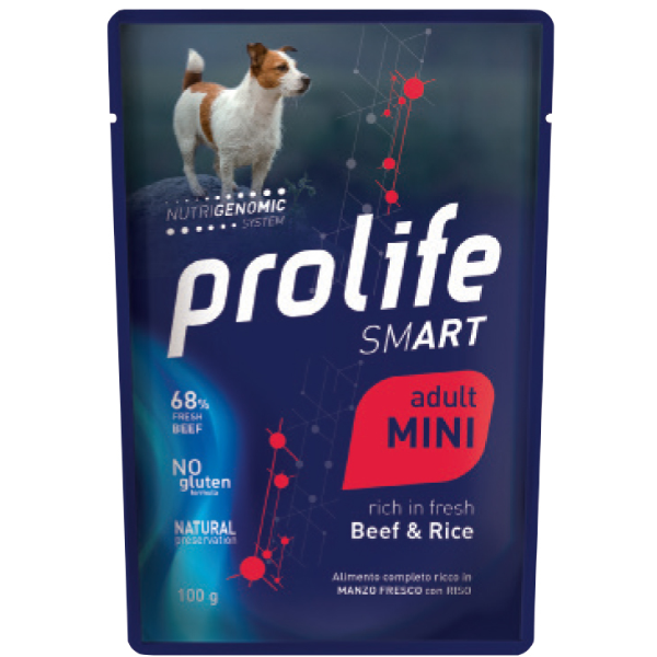Prolife Smart Dog Mini 100 gr - Manzo e Riso - Confezione da 10 pezzi - Cibo Umido per Cani - 1° ORDINE? scegli lo sconto BZR5 / BZR20 + 200 punti fedeltà