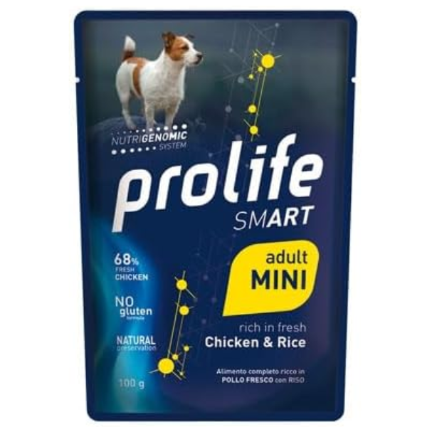 Prolife Smart Dog Mini 100 gr - Pollo e Riso - Confezione da 10 pezzi - Cibo Umido per Cani - 1° ORDINE? scegli lo sconto BZR5 / BZR20 + 200 punti fedeltà