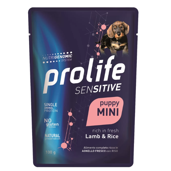 Prolife Sensitive Dog Mini 100 gr - Puppy Agnello e Riso - Confezione da 10 pezzi - Cibo Umido per Cani - 15% DI SCONTO CON CODICE BLACK15