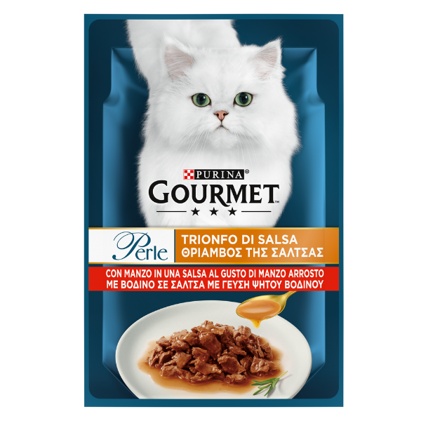 Gourmet Perle Trionfo di Salsa 85 gr - Manzo - Confezione da 26 pezzi - Cibo umido per gatti - 1° ORDINE? scegli lo sconto BZR5 / BZR20 + 200 punti fedeltà