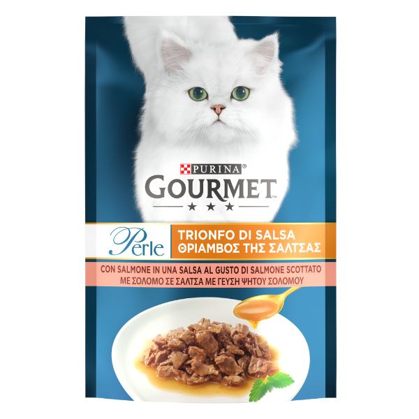Gourmet Perle Trionfo di Salsa 85 gr - Salmone - Confezione da 26 pezzi - Cibo umido per gatti - 1° ORDINE? scegli lo sconto BZR5 / BZR20 + 200 punti fedeltà