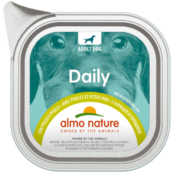 Image of Almo Nature Daily Menù Dog 300 gr - Pollo e Piselli Confezione da 9 pezzi Cibo Umido per Cani