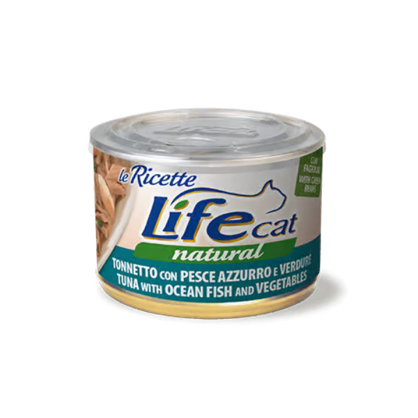 Life Cat Natural Le Ricette 150 gr - Tonnetto con pesce azzurro e verdure - Confezione da 6 pezzi - Cibo umido per gatti