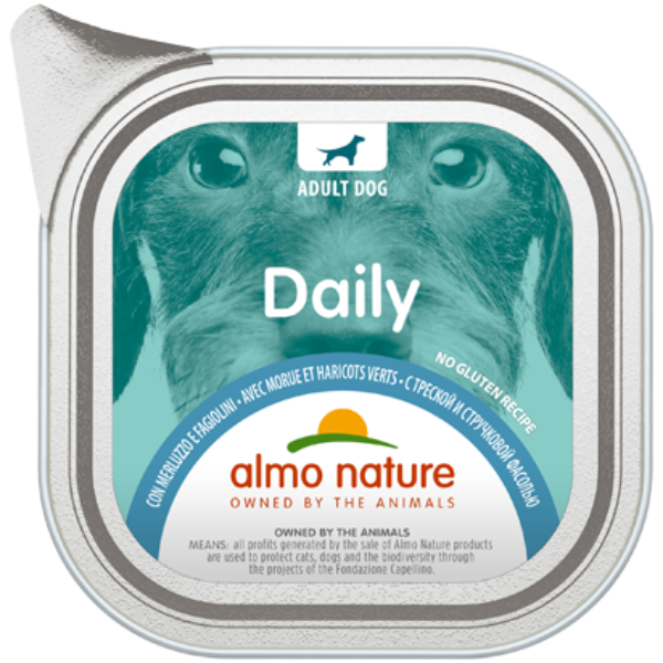 Image of Almo Nature Daily Menù Dog 300 gr - Merluzzo e Fagiolini Confezione da 9 pezzi Cibo Umido per Cani