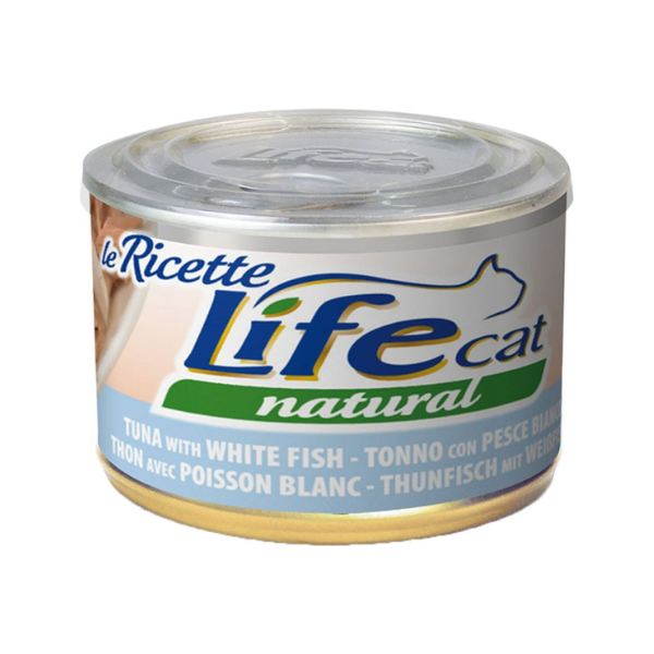Life Cat Natural Le Ricette 150 gr - Tonnetto con Pesce Bianco - Confezione da 6 pezzi - Cibo umido per gatti