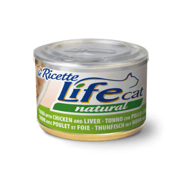 Life Cat Natural Le Ricette 150 gr - Tonnetto con Pollo e Fegatini - Confezione da 6 pezzi - Cibo umido per gatti