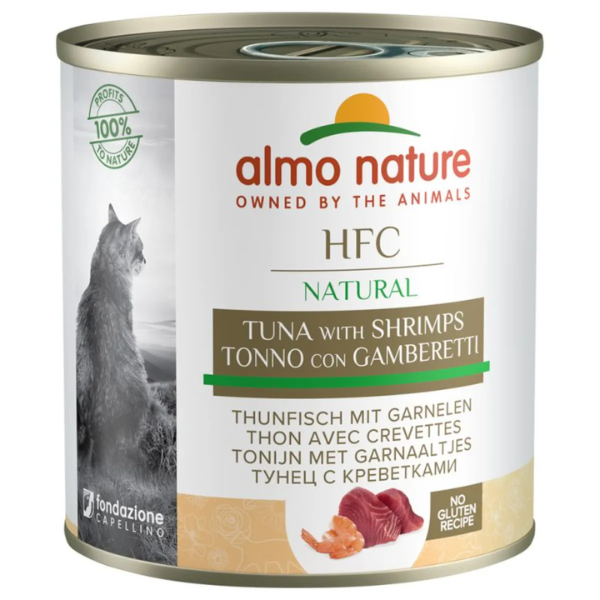 Image of Almo Nature HFC Natural in brodo di cottura 280 gr - Tonno e Gamberetti Confezione da 6 pezzi Cibo umido per gatti