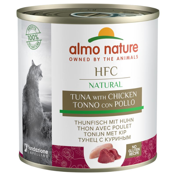 Image of Almo Nature HFC Natural in brodo di cottura 280 gr - Tonno e Pollo Confezione da 6 pezzi Cibo umido per gatti