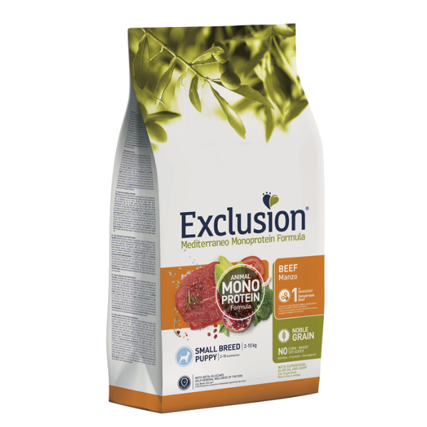 Exclusion Mediterraneo Puppy Small Breed Manzo - 2kg - Crocchette Monoproteiche Cane - 1° ORDINE? scegli lo sconto BZR5 / BZR20 + 200 punti fedeltà