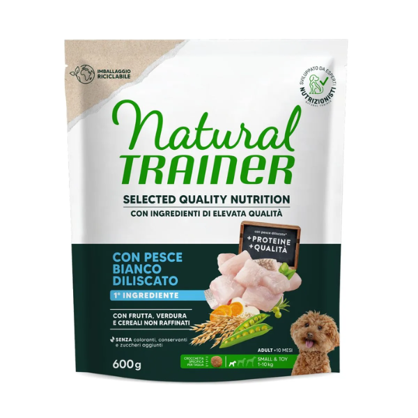 Natural Trainer Selected Quality Adult Mini con Pesce Bianco - 600 gr - Croccantini per cani - 1° ORDINE? scegli lo sconto BZR5 / BZR20 + 200 punti fedeltà