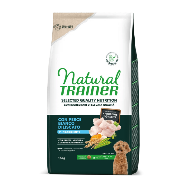 Natural Trainer Selected Quality Adult Mini con Pesce Bianco - 1,5 kg - Croccantini per cani - 1° ORDINE? scegli lo sconto BZR5 / BZR20 + 200 punti fedeltà