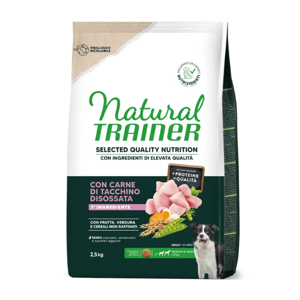 Natural Trainer Selected Quality Adult Medium e Maxi con Tacchino - 2,5 kg - Croccantini per cani - 1° ORDINE? scegli lo sconto BZR5 / BZR20 + 200 punti fedeltà