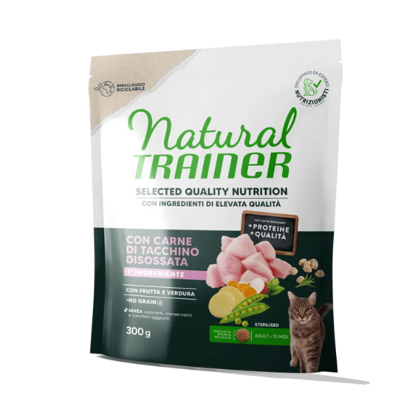Natural Trainer Selected Quality Adult Cat Sterilised Grain Free Tacchino - 300 gr - 1° ORDINE? scegli lo sconto BZR5 / BZR20 + 200 punti fedeltà