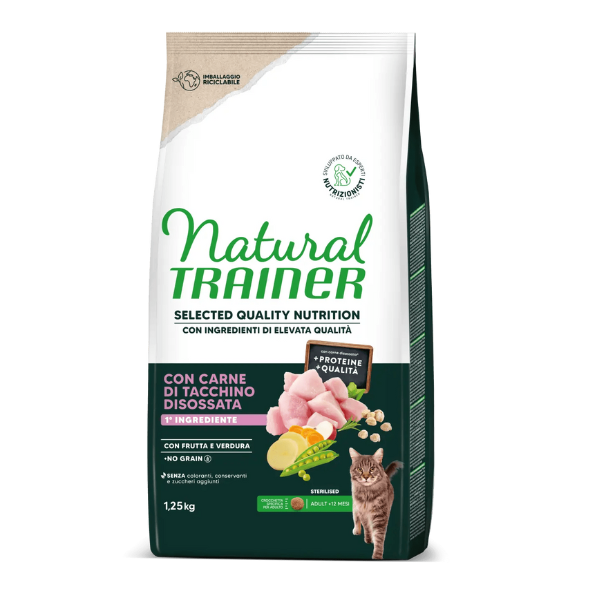 Natural Trainer Selected Quality Adult Cat Sterilised Grain Free Tacchino - 1,25 kg - 1° ORDINE? scegli lo sconto BZR5 / BZR20 + 200 punti fedeltà