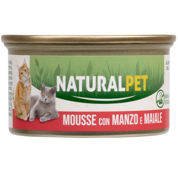 NaturalPet Cat Adult Mousse 85 gr - Manzo e maiale - 85 gr - 1° ORDINE? scegli lo sconto BZR5 / BZR20 + 200 punti fedeltà