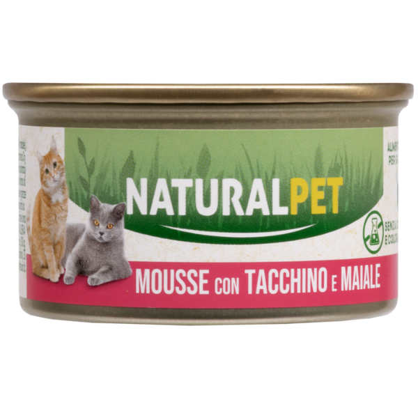 NaturalPet Cat Adult Mousse 85 gr - Tacchino e maiale - 85 gr - 1° ORDINE? scegli lo sconto BZR5 / BZR20 + 200 punti fedeltà