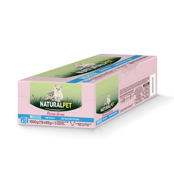 NaturalPet Cat Adult Mousse multipack 12x85 gr - Vitello - Pesce dell'oceano - 1° ORDINE? scegli lo sconto BZR5 / BZR20 + 200 punti fedeltà