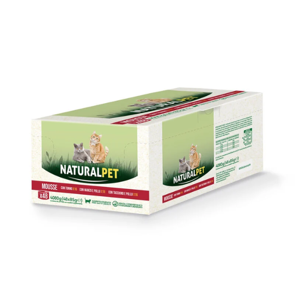 NaturalPet Cat Adult Mousse multipack 48x85 gr - Manzo e Pollo - Tonno - Tacchino e Pollo - 1° ORDINE? scegli lo sconto BZR5 / BZR20 + 200 punti fedeltà