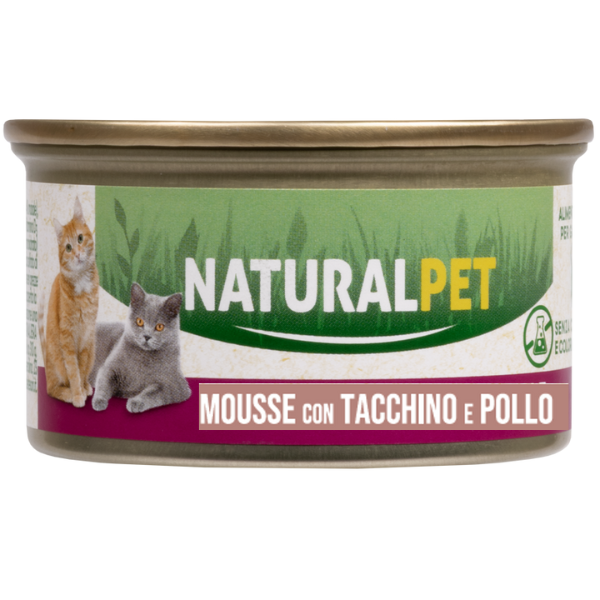 NaturalPet Cat Adult Mousse 85 gr - Tacchino e pollo - 85 gr - 1° ORDINE? scegli lo sconto BZR5 / BZR20 + 200 punti fedeltà