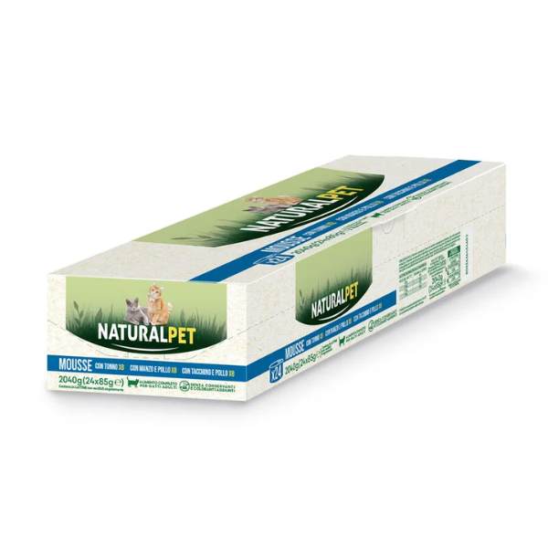 NaturalPet Cat Adult Mousse multipack 28x85 gr - Manzo e Pollo - Tonno - Tacchino e Pollo - 1° ORDINE? scegli lo sconto BZR5 / BZR20 + 200 punti fedeltà