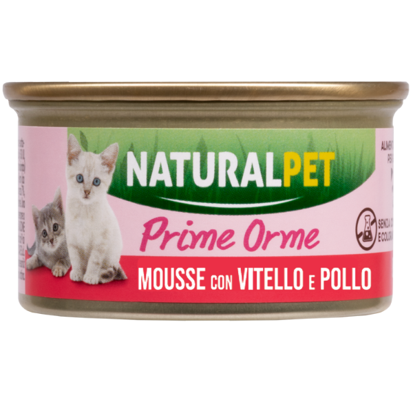 NaturalPet Kitten Prime Orme Mousse 85 gr - Vitello e Pollo - 1° ORDINE? scegli lo sconto BZR5 / BZR20 + 200 punti fedeltà