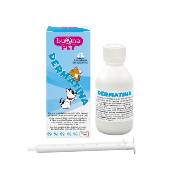 Buona Pet Dermatina Mangime Complementare per Cani e Gatti - 1 flacone - 90 gr - 1° ORDINE? scegli lo sconto BZR5 / BZR20 + 200 punti fedeltà