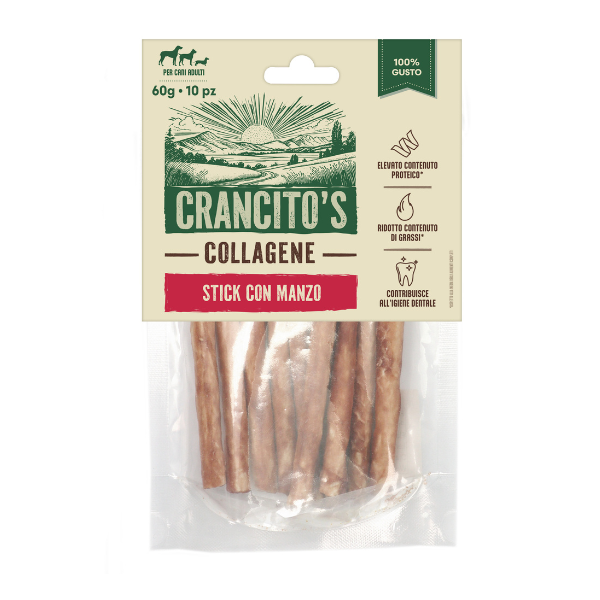 Crancito's Stick Collagene snack naturale per cani - Manzo - 60 gr - 1° ORDINE? scegli lo sconto BZR5 / BZR20 + 200 punti fedeltà