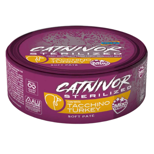 DRN Catnivor Sterilizzati Patè 80 gr - Tacchino - Confezione da 24 pezzi - Cibo umido per gatti - 1° ORDINE? scegli lo sconto BZR5 / BZR20 + 200 punti fedeltà