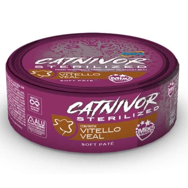 DRN Catnivor Sterilizzati Patè 80 gr - Vitello - Confezione da 24 pezzi - Cibo umido per gatti - 1° ORDINE? scegli lo sconto BZR5 / BZR20 + 200 punti fedeltà
