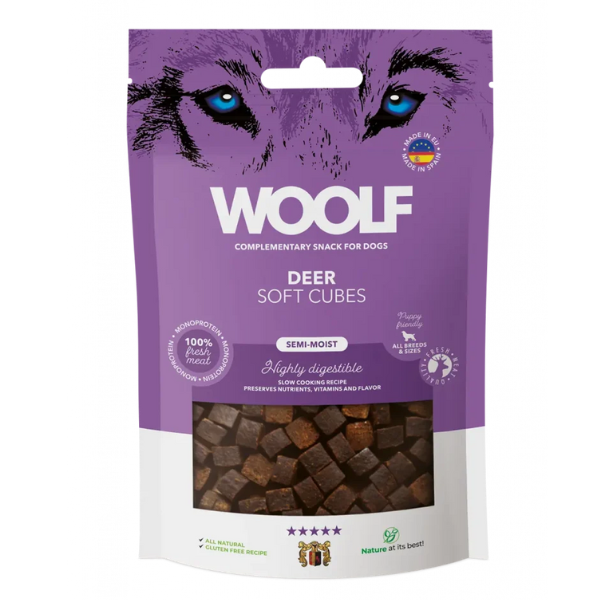 Woolf Soft Cubes snack per cani monoproteici 100 gr - Cervo - 1° ORDINE? scegli lo sconto BZR5 / BZR20 + 200 punti fedeltà