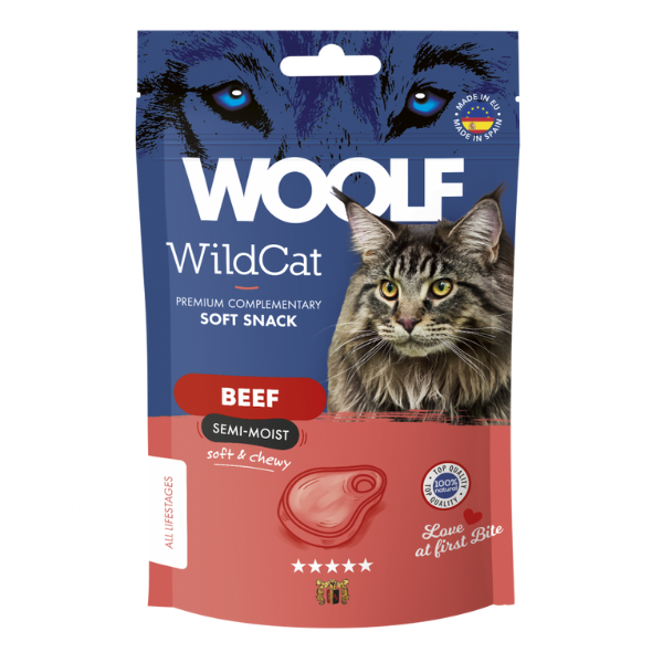 Woolf WIldCat snack per gatti 50 gr - Manzo - 1° ORDINE? scegli lo sconto BZR5 / BZR20 + 200 punti fedeltà