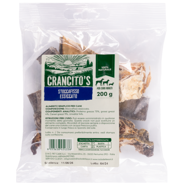 Crancito's snack naturale per cani Adult Stoccafisso Essiccato 200 gr - 200gr - 1° ORDINE? scegli lo sconto BZR5 / BZR20 + 200 punti fedeltà
