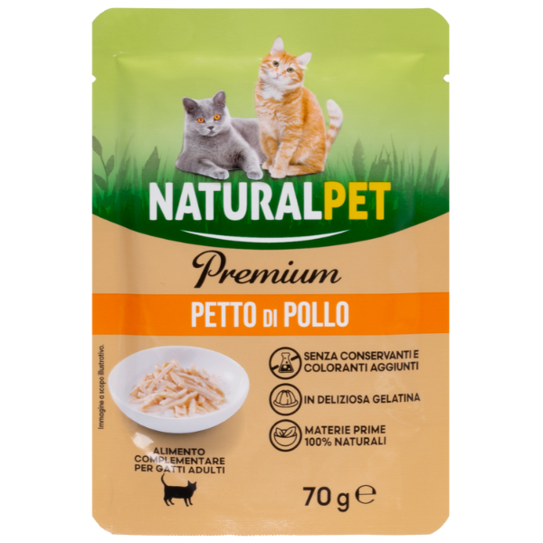 NaturalPet Premium Cat Adult Umido Bustine in Gelatina 70 gr - petto di pollo Confezione da 6 pezzi - 1° ORDINE? scegli lo sconto BZR5 / BZR20 + 200 punti fedeltà
