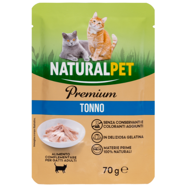 NaturalPet Premium Cat Adult Umido Bustine in Gelatina 70 gr - tonno Confezione da 6 pezzi - 1° ORDINE? scegli lo sconto BZR5 / BZR20 + 200 punti fedeltà