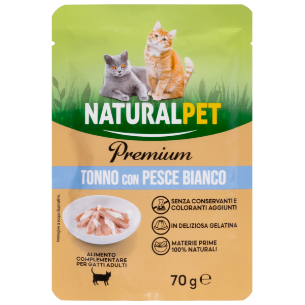 NaturalPet Premium Cat Adult Umido Bustine in Gelatina 70 gr - tonno con pesce bianco Confezione da 6 pezzi - 1° ORDINE? scegli lo sconto BZR5 / BZR20 + 200 punti fedeltà