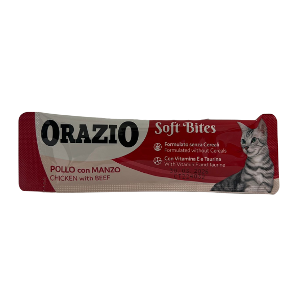 Orazio Soft Bites Snack per gatti 10 gr - Pollo e manzo - 1° ORDINE? scegli lo sconto BZR5 / BZR20 + 200 punti fedeltà