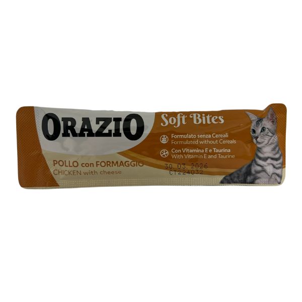 Orazio Soft Bites Snack per gatti 10 gr - Pollo e formaggio - 1° ORDINE? scegli lo sconto BZR5 / BZR20 + 200 punti fedeltà