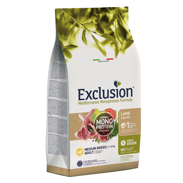 Exclusion Mediterraneo Adult Medium Breed Agnello - 12 kg - 1° ORDINE? scegli lo sconto BZR5 / BZR20 + 200 punti fedeltà