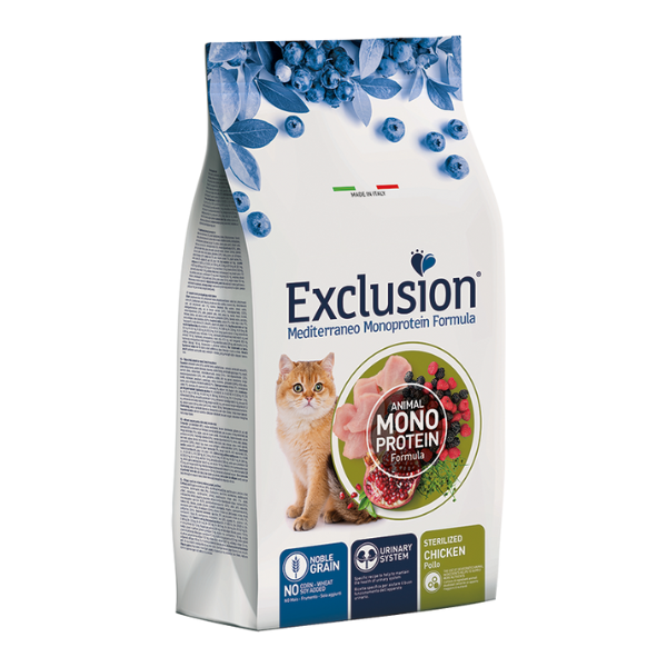 Exclusion Mediterraneo Cat Sterilizzato Pollo - 1,5 kg - Cibo monoproteico gatto - 1° ORDINE? scegli lo sconto BZR5 / BZR20 + 200 punti fedeltà