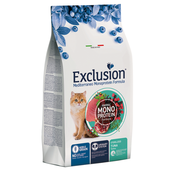 Exclusion Mediterraneo Cat Sterilizzato Tonno - 12 kg - Cibo monoproteico gatto - 1° ORDINE? scegli lo sconto BZR5 / BZR20 + 200 punti fedeltà