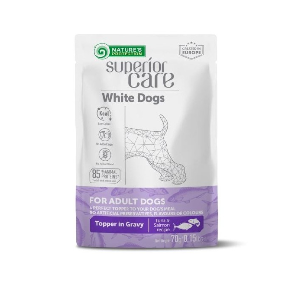 Nature's Protection Superior Care Adult White Dogs Alimento Complementare 70 gr - tonno e salmone - Confezione da 6 pezzi - Cibo Umido per Cani - 1° ORDINE? scegli lo sconto BZR5 / BZR20 + 200 punti fedeltà
