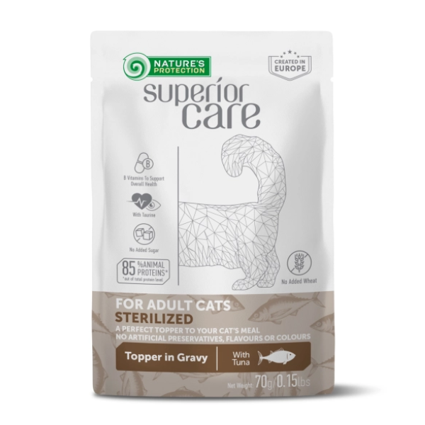 Nature's Protection Superior Care Cat Adult Sterilised Alimento Complementare 70 gr - tonno - Confezione da 6 pezzi - Cibo umido per gatti - 1° ORDINE? scegli lo sconto BZR5 / BZR20 + 200 punti fedeltà